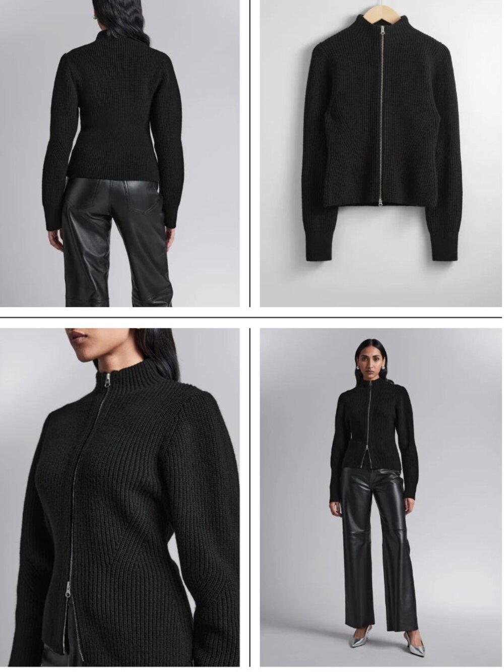 & Other Stories Black Wool Zip Cardigan Sweater